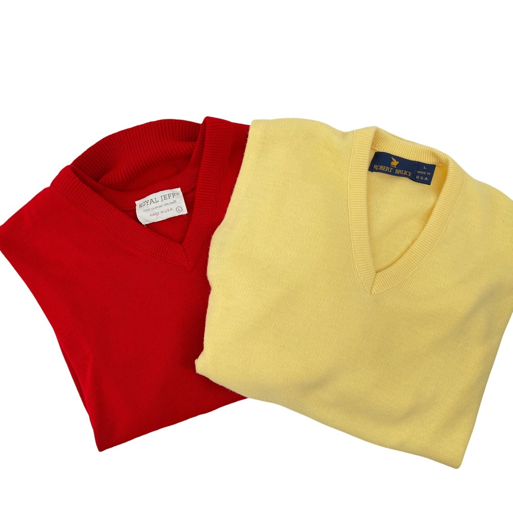 Vintage Mens Sweater Vest Bundle Royal Jeff Robert Bruce Red Yellow V-Neck L USA
